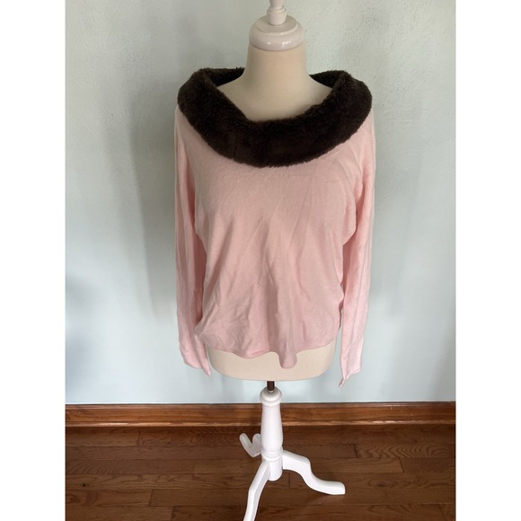 Vintage Evan Picone Knit Sweater Removable Faux Fur Collar XL  Old‎ Money Preppy - Picture 1 of 6